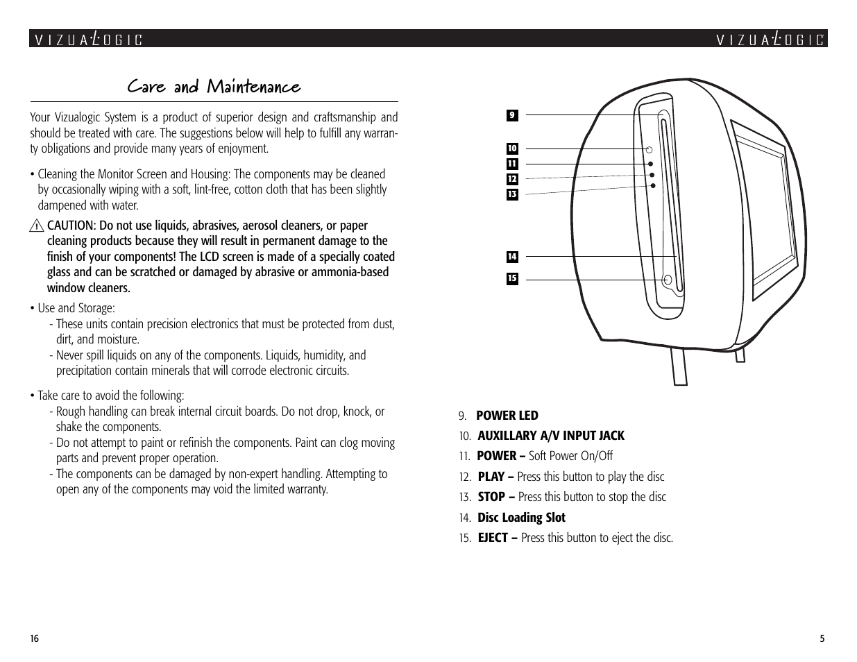 Care and maintenance | Vizualogic A-2000 User Manual | Page 5 / 10