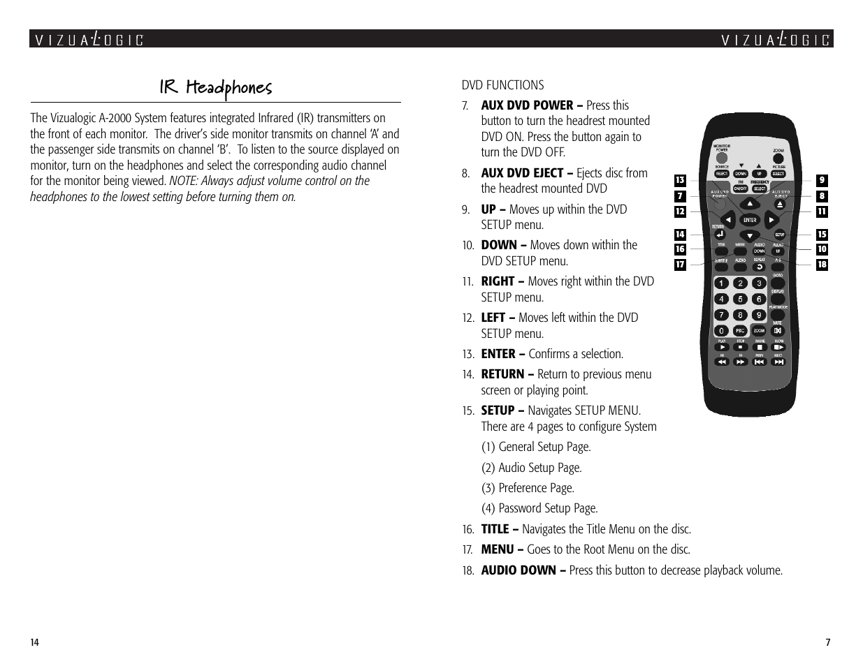 Ir headphones | Vizualogic A-2000 User Manual | Page 7 / 10