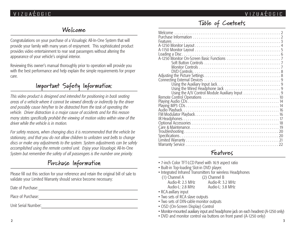 Vizualogic A 1250 User Manual | Page 2 / 13