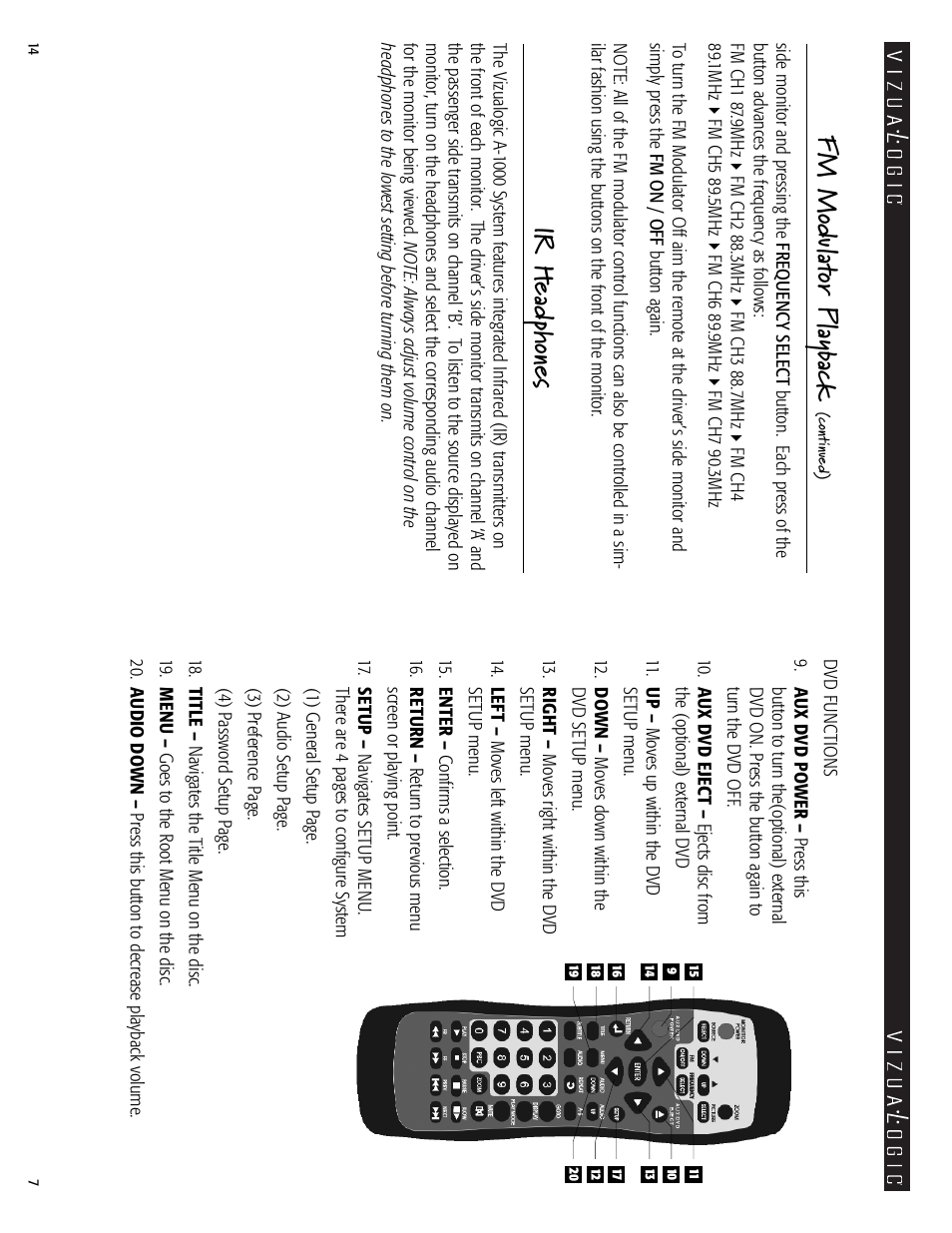 Fm mo du lat or pl ayb ac k, Ir h eadphones | Vizualogic A-1000 User Manual | Page 7 / 10