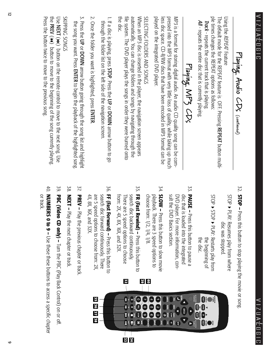 Pl ayin g a ud io cds, Pl ayin g mp3 cds | Vizualogic A-1000 User Manual | Page 9 / 10