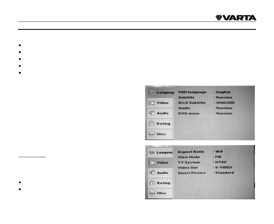 System setup menu | VARTA V-AVD99 User Manual | Page 33 / 89