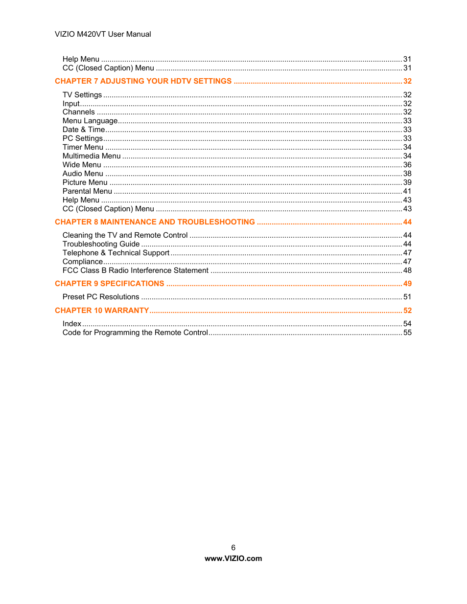 Vizio M420VT User Manual | Page 6 / 55