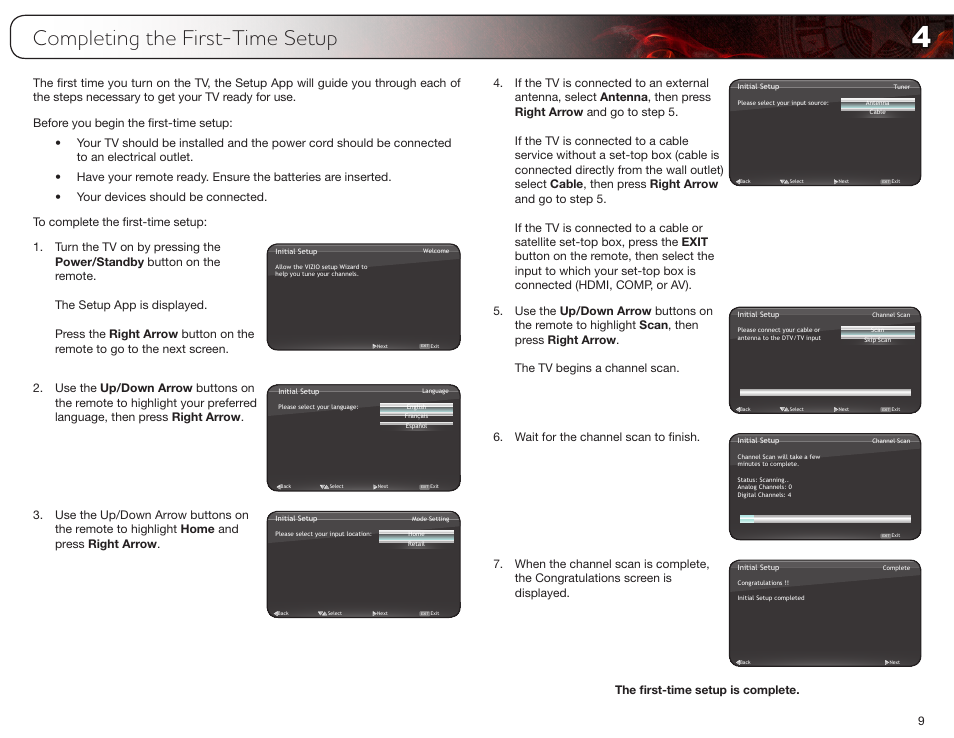 Completing the first-time setup | Vizio E370VT User Manual | Page 17 / 48