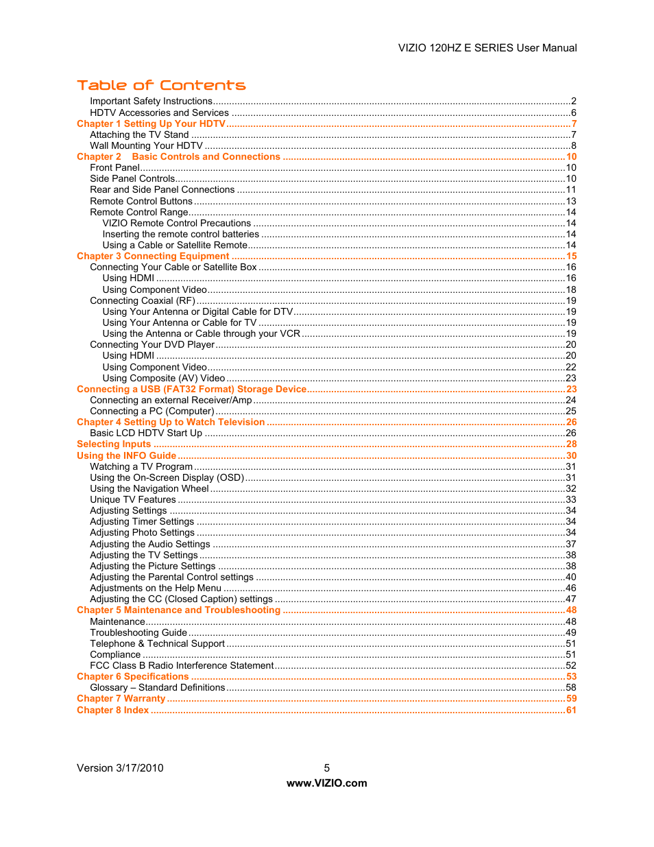 Vizio E421VA User Manual | Page 5 / 62