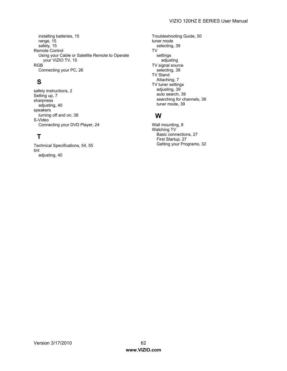 Vizio E421VA User Manual | Page 62 / 62