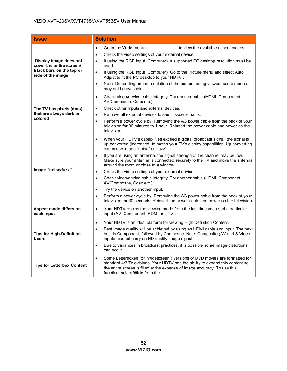 Vizio XVT423SV User Manual | Page 52 / 64