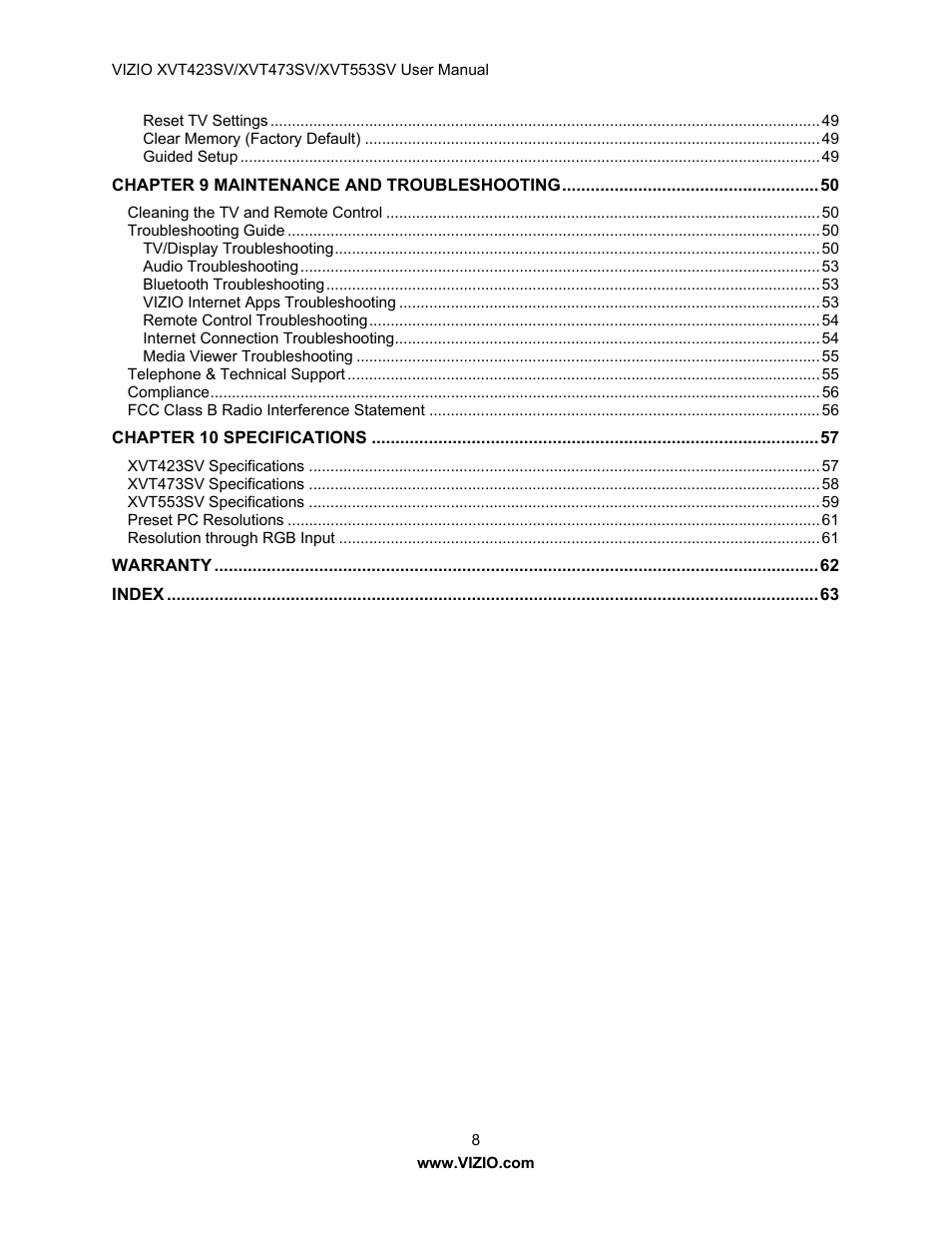 Vizio XVT423SV User Manual | Page 8 / 64
