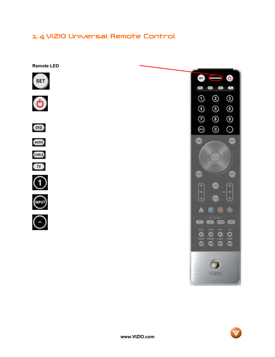 4 vizio universal remote control | Vizio GV42L FHDTV10A User Manual | Page 14 / 79