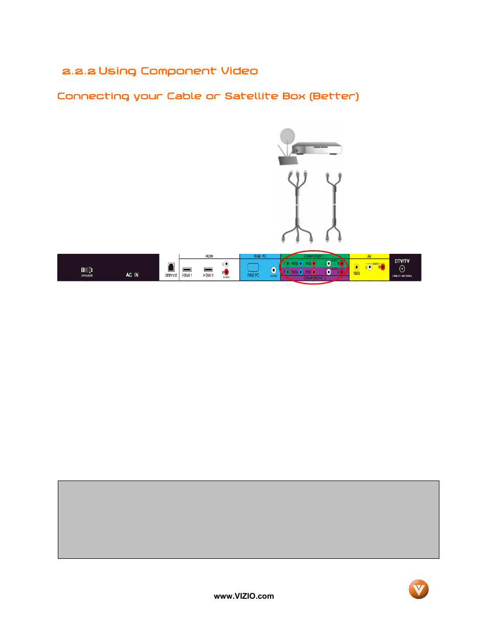 2 using component video | Vizio GV42L FHDTV10A User Manual | Page 21 / 79