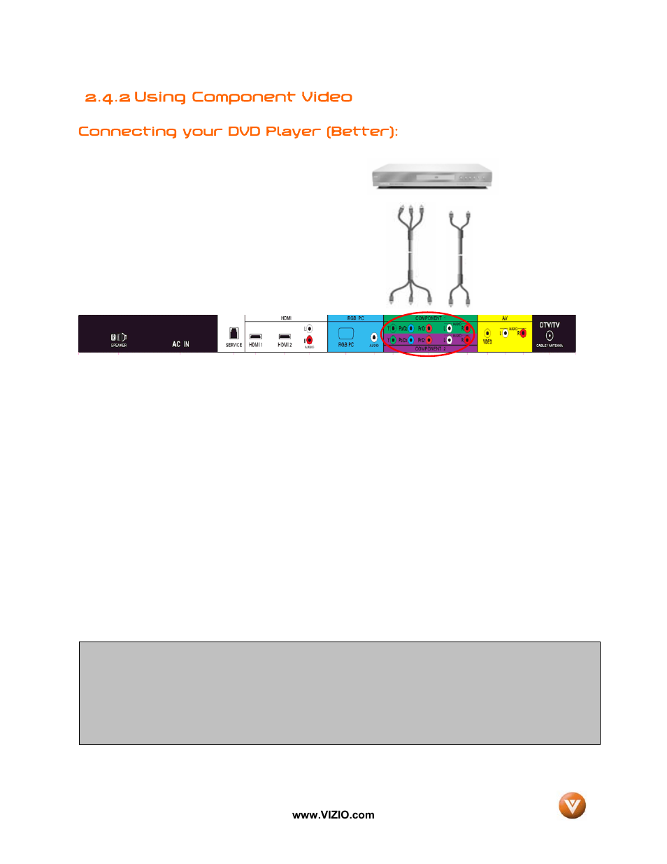 2 using component video | Vizio GV42L FHDTV10A User Manual | Page 26 / 79
