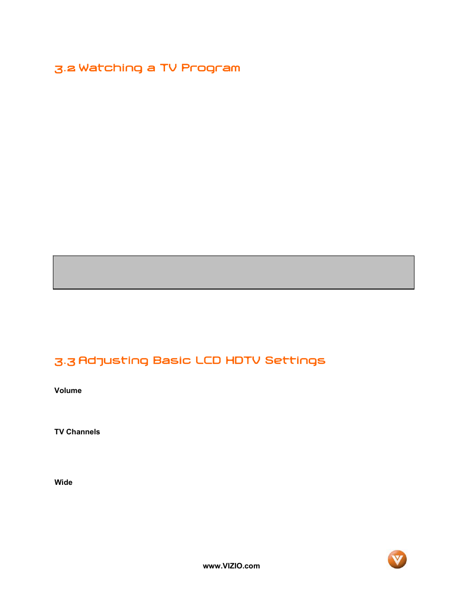 2 watching a tv program, 3 adjusting basic lcd hdtv settings | Vizio GV42L FHDTV10A User Manual | Page 36 / 79