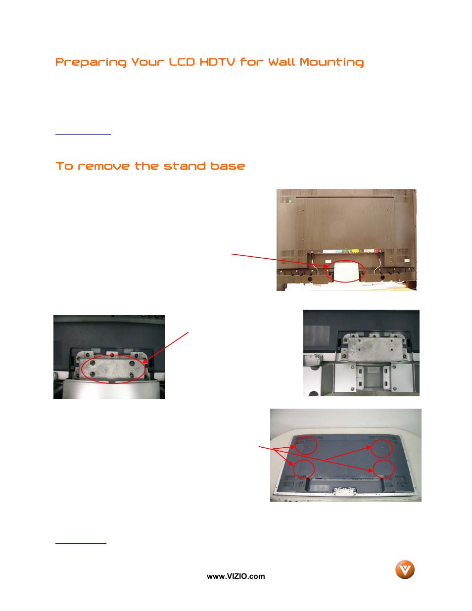 Preparing your lcd hdtv for wall mounting | Vizio GV42L FHDTV10A User Manual | Page 6 / 79