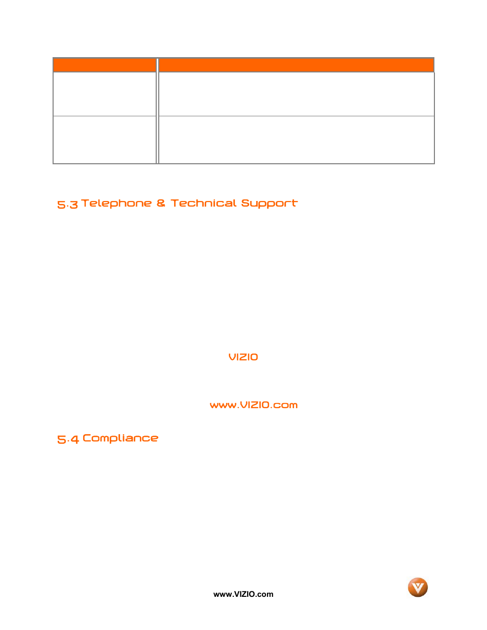 3 telephone & technical support, 4 compliance, Compliance | Vizio GV42L FHDTV10A User Manual | Page 66 / 79