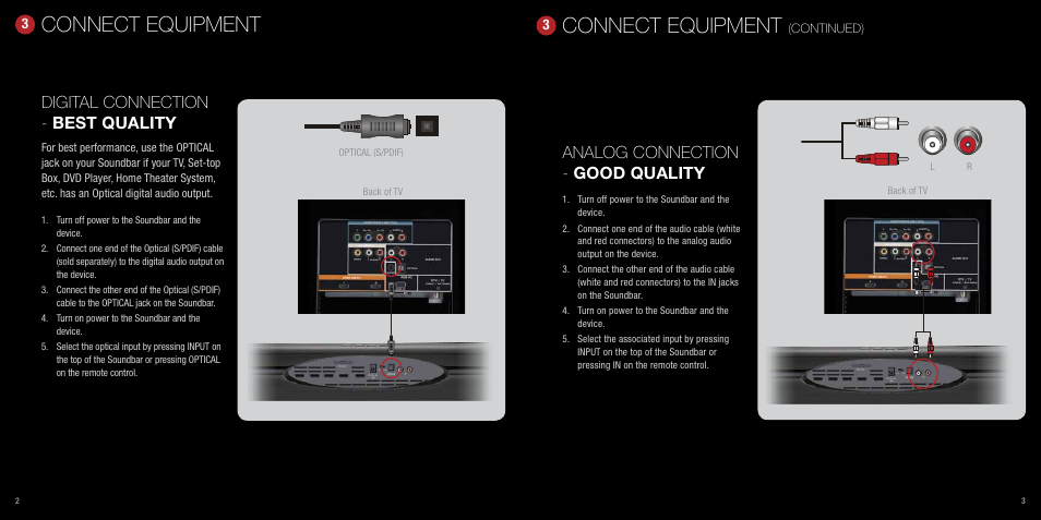 Connect equipment, Digital connection - best quality, Analog connection - good quality | Vizio VHT510 User Manual | Page 3 / 7