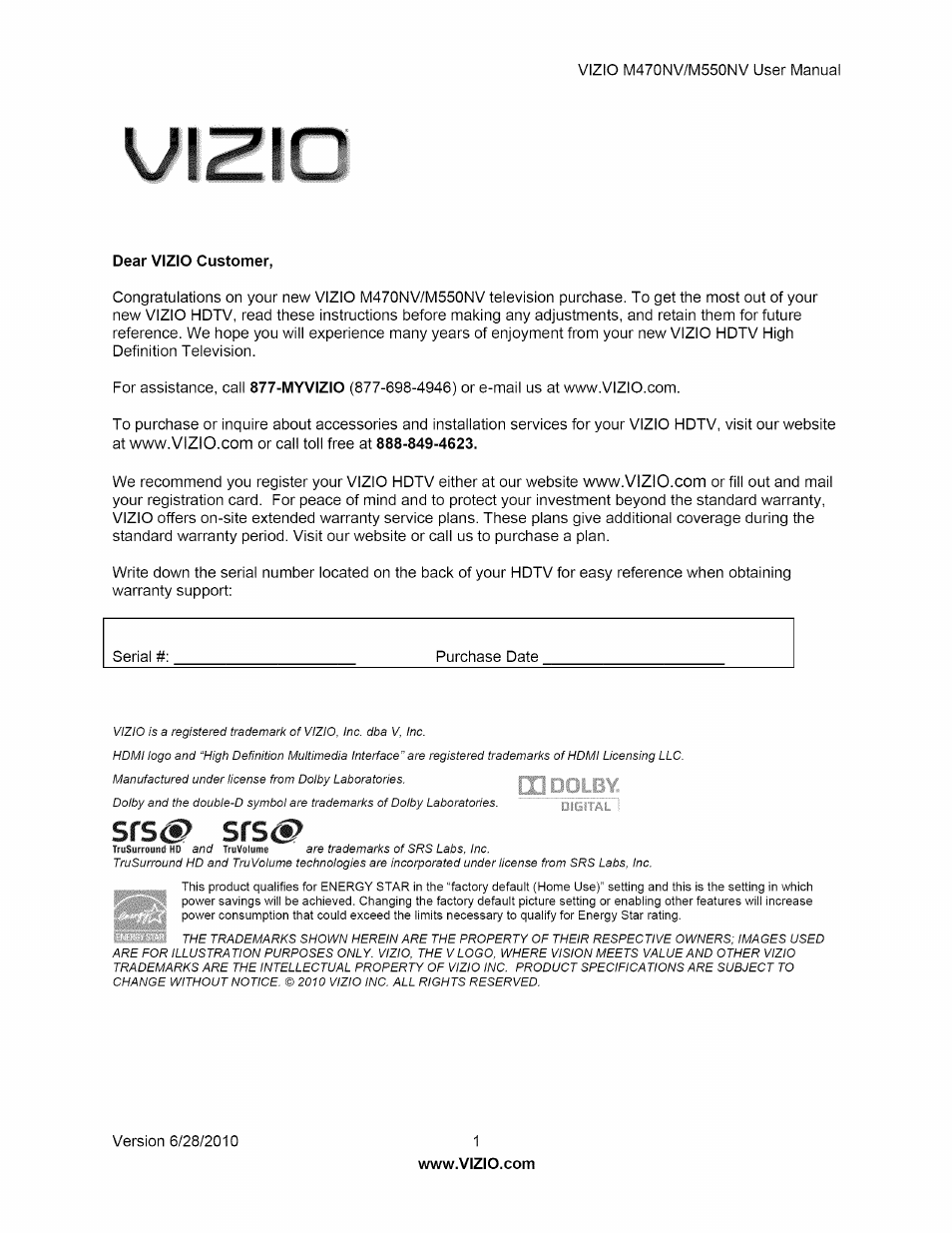 Vizio M470NV User Manual | 64 pages