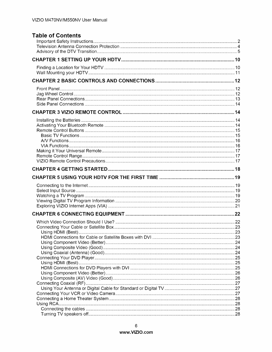 Vizio M470NV User Manual | Page 6 / 64