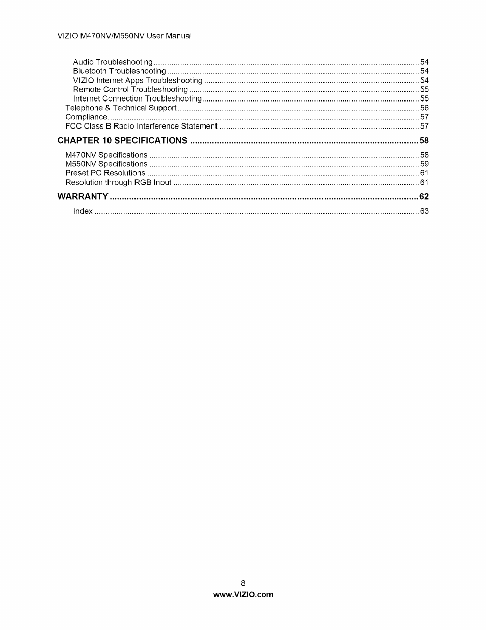 Vizio M470NV User Manual | Page 8 / 64