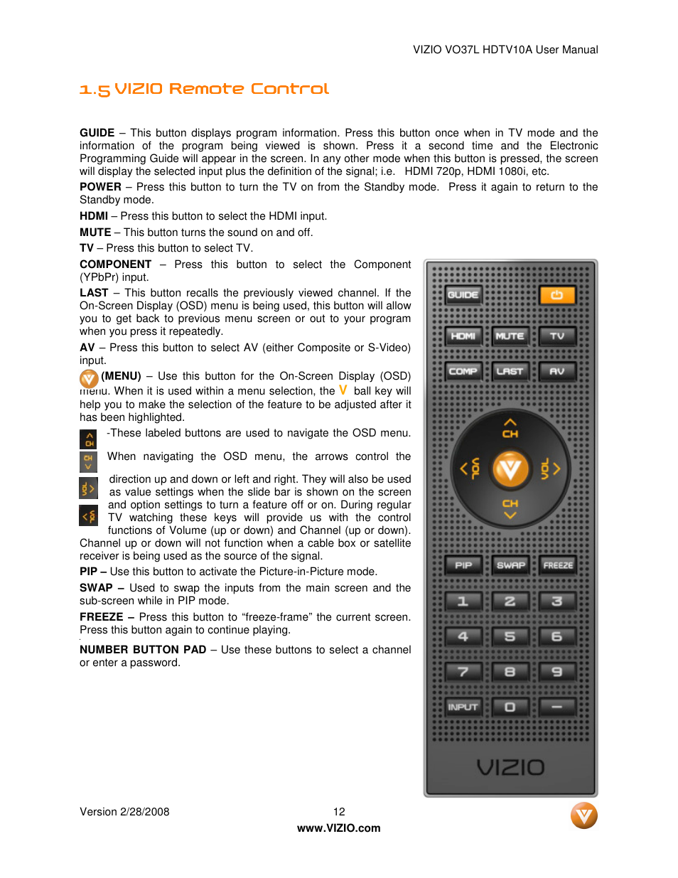 Vizio VO37L User Manual | Page 12 / 76