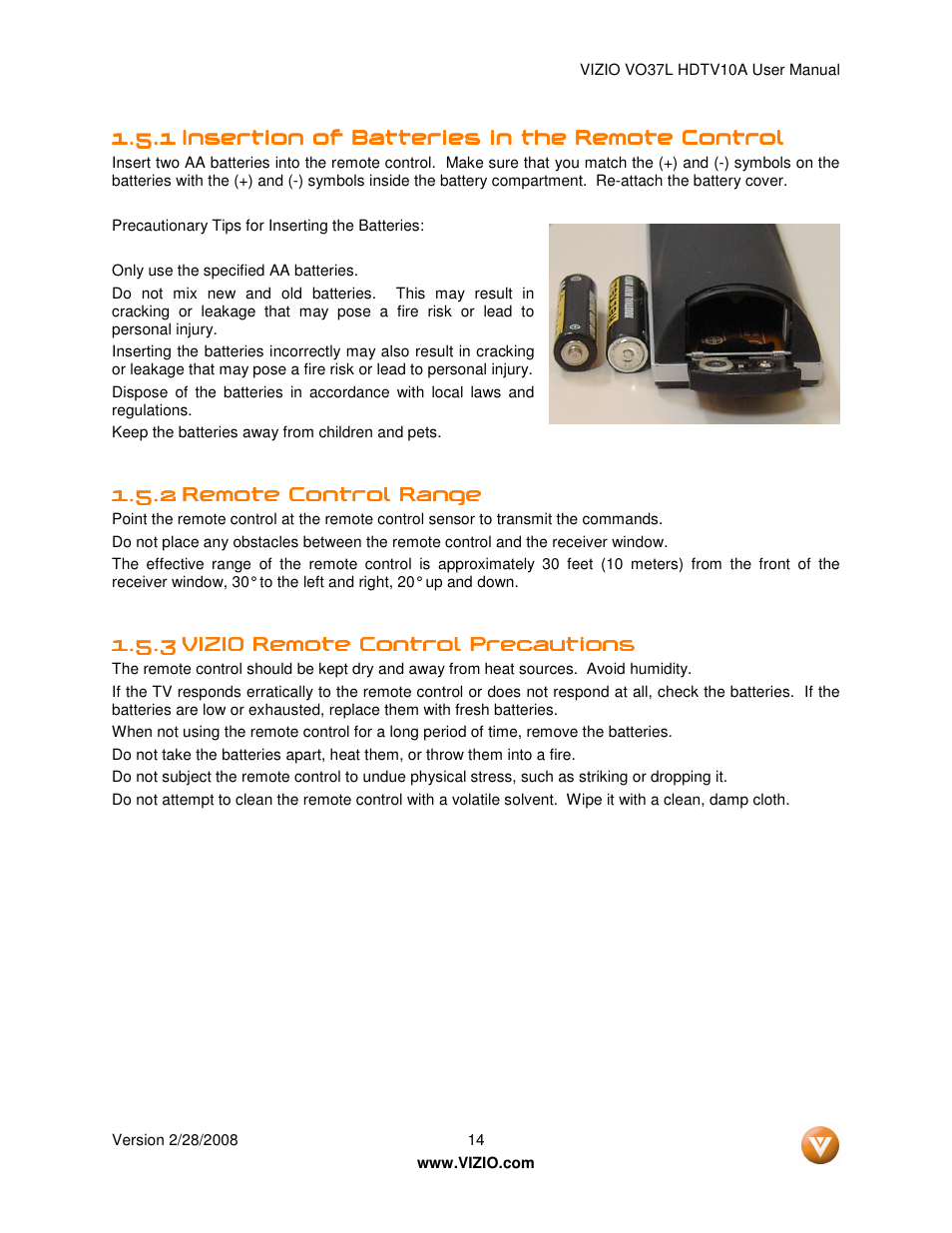 Vizio VO37L User Manual | Page 14 / 76