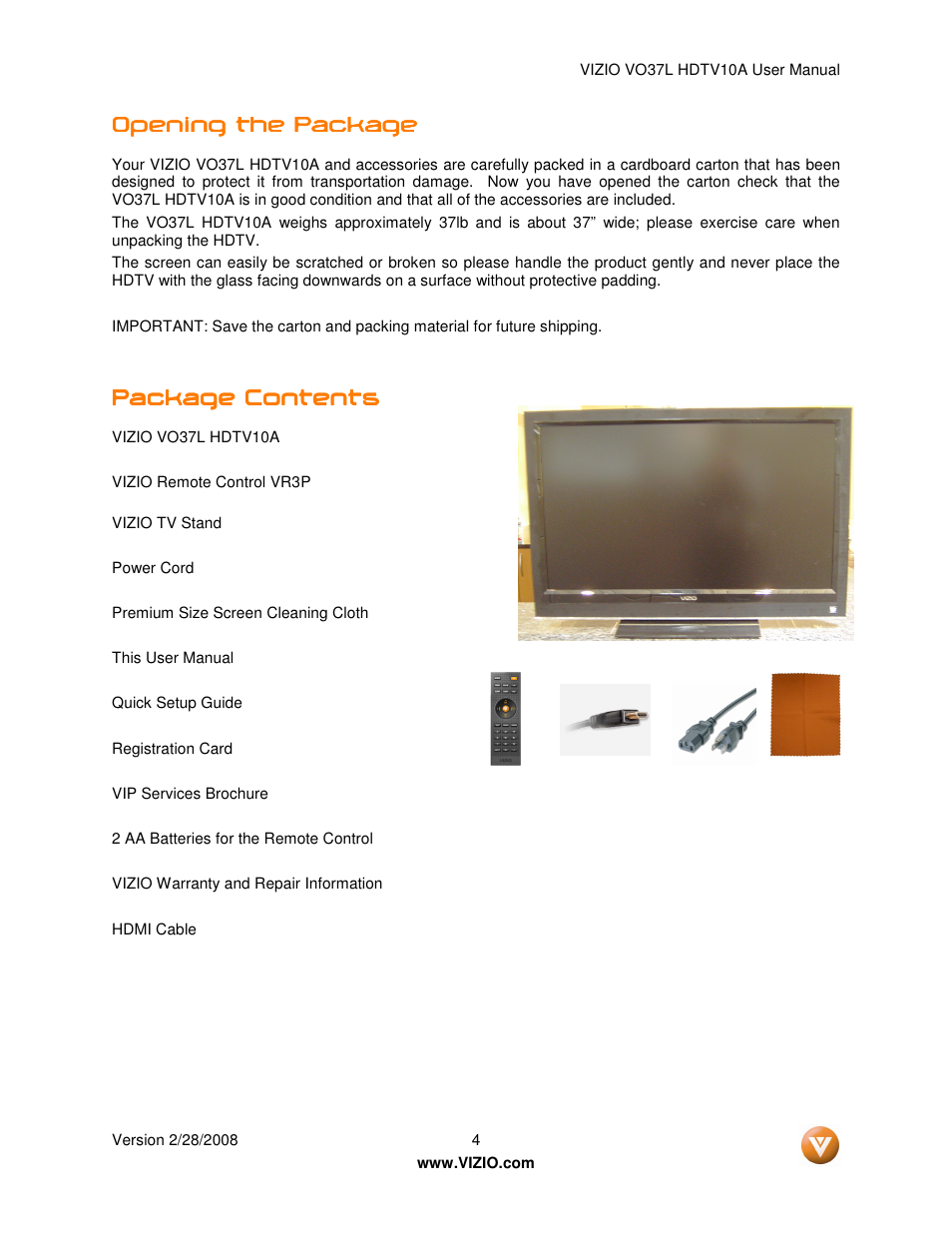 Vizio VO37L User Manual | Page 4 / 76