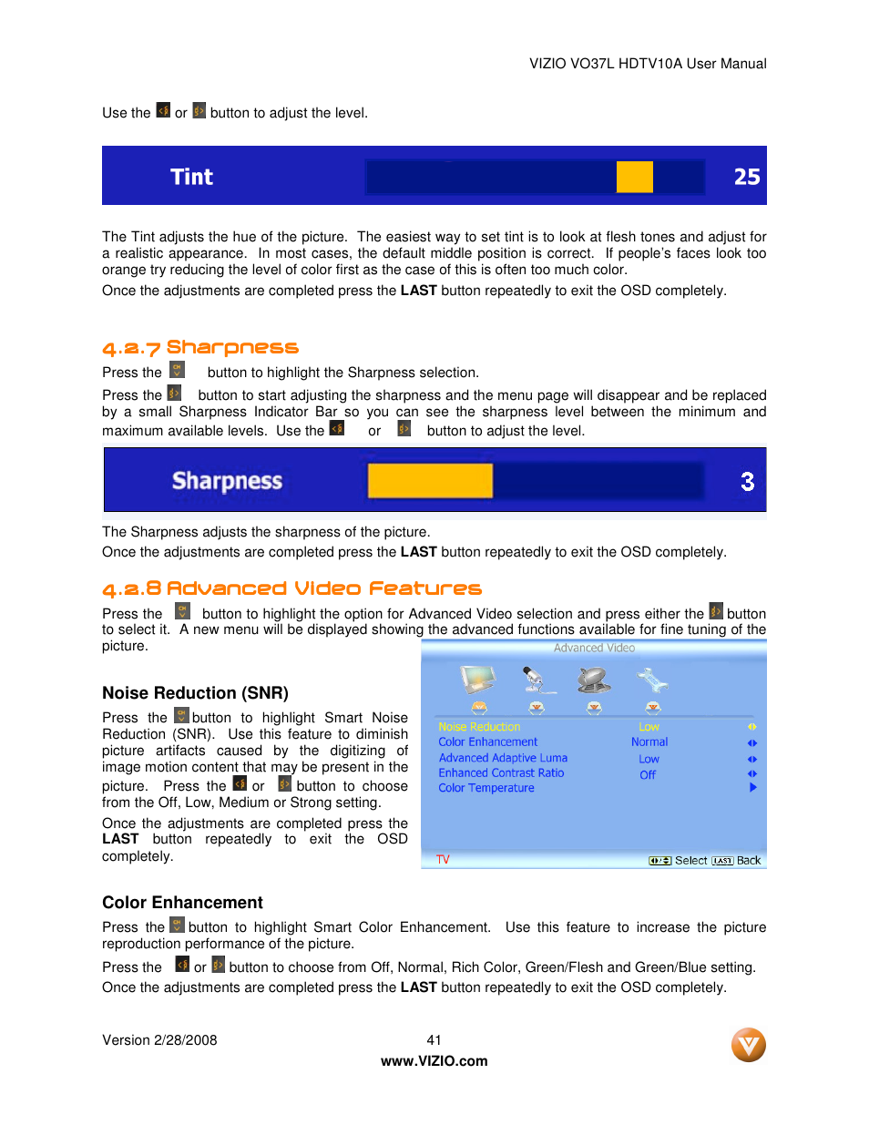 7 sharpness sharpness sharpness sharpness | Vizio VO37L User Manual | Page 41 / 76