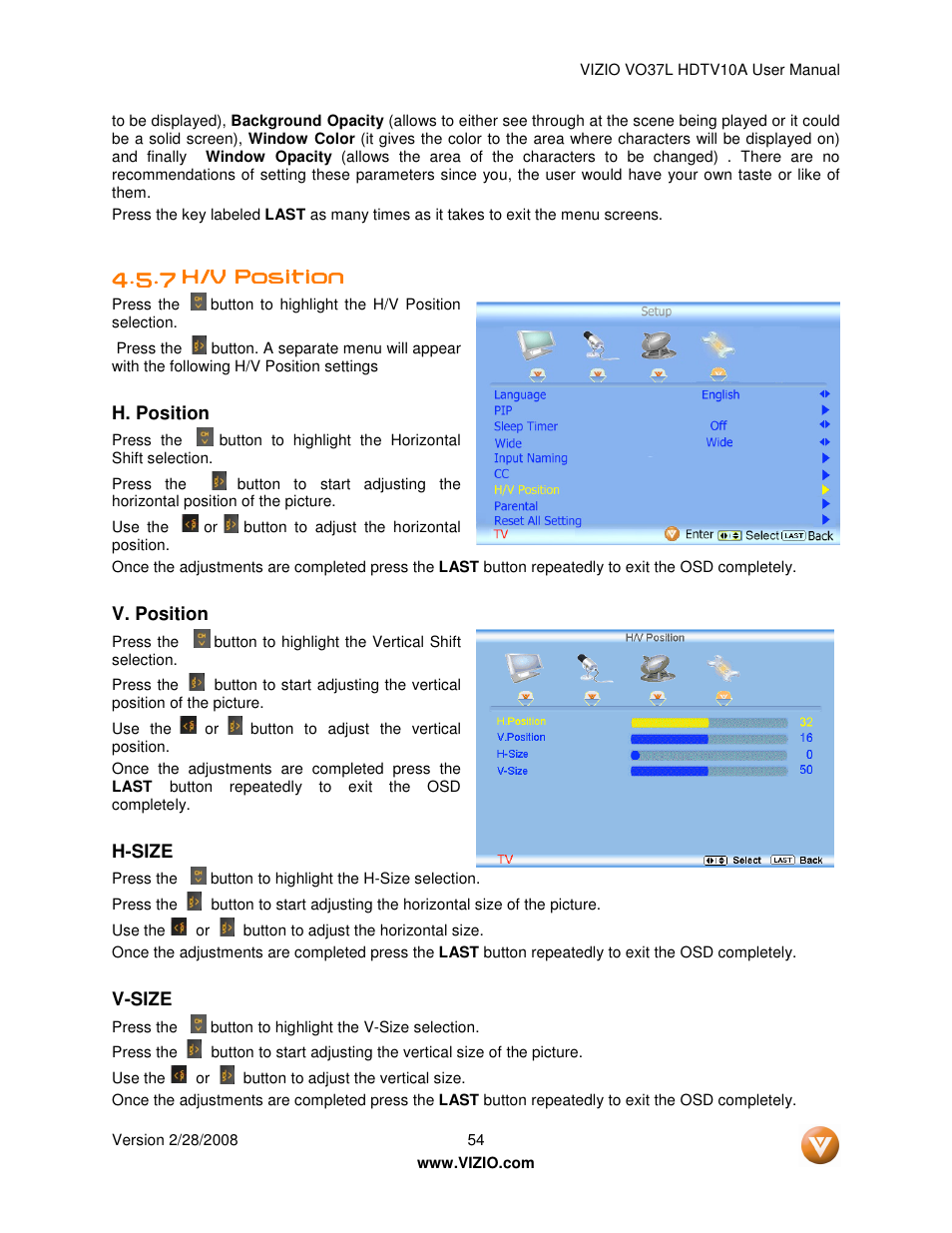 Vizio VO37L User Manual | Page 54 / 76