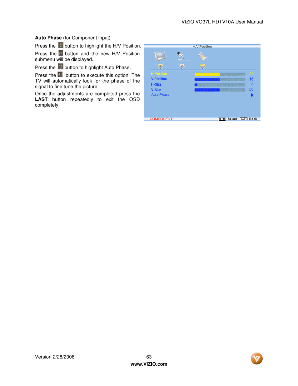 Vizio VO37L User Manual | Page 63 / 76