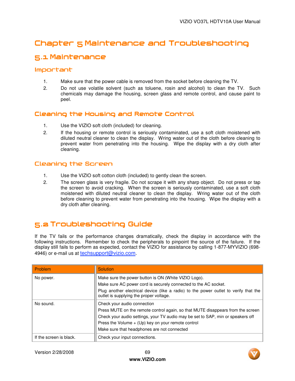 Chapter 5 | Vizio VO37L User Manual | Page 69 / 76