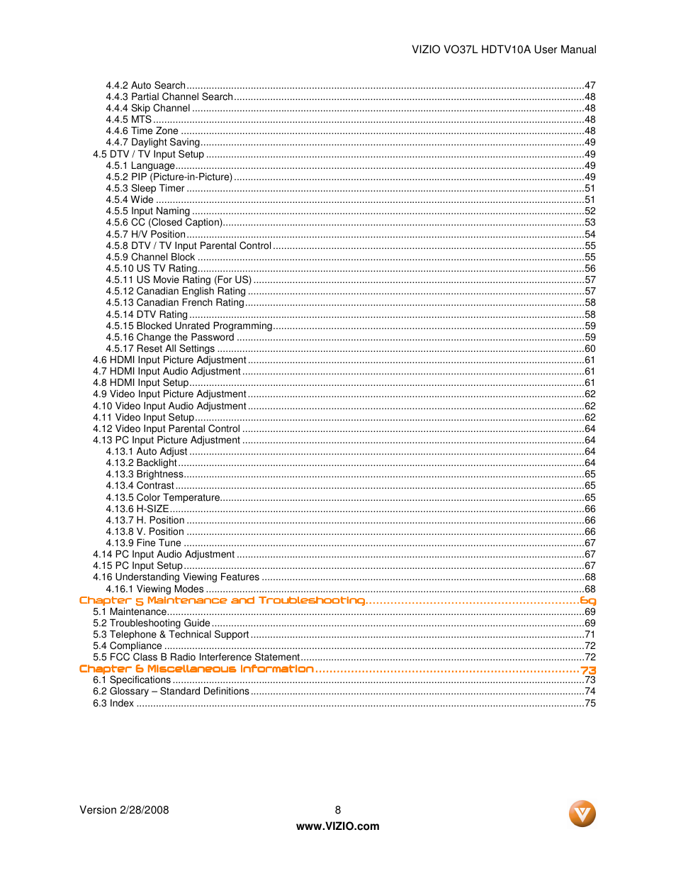 Vizio VO37L User Manual | Page 8 / 76