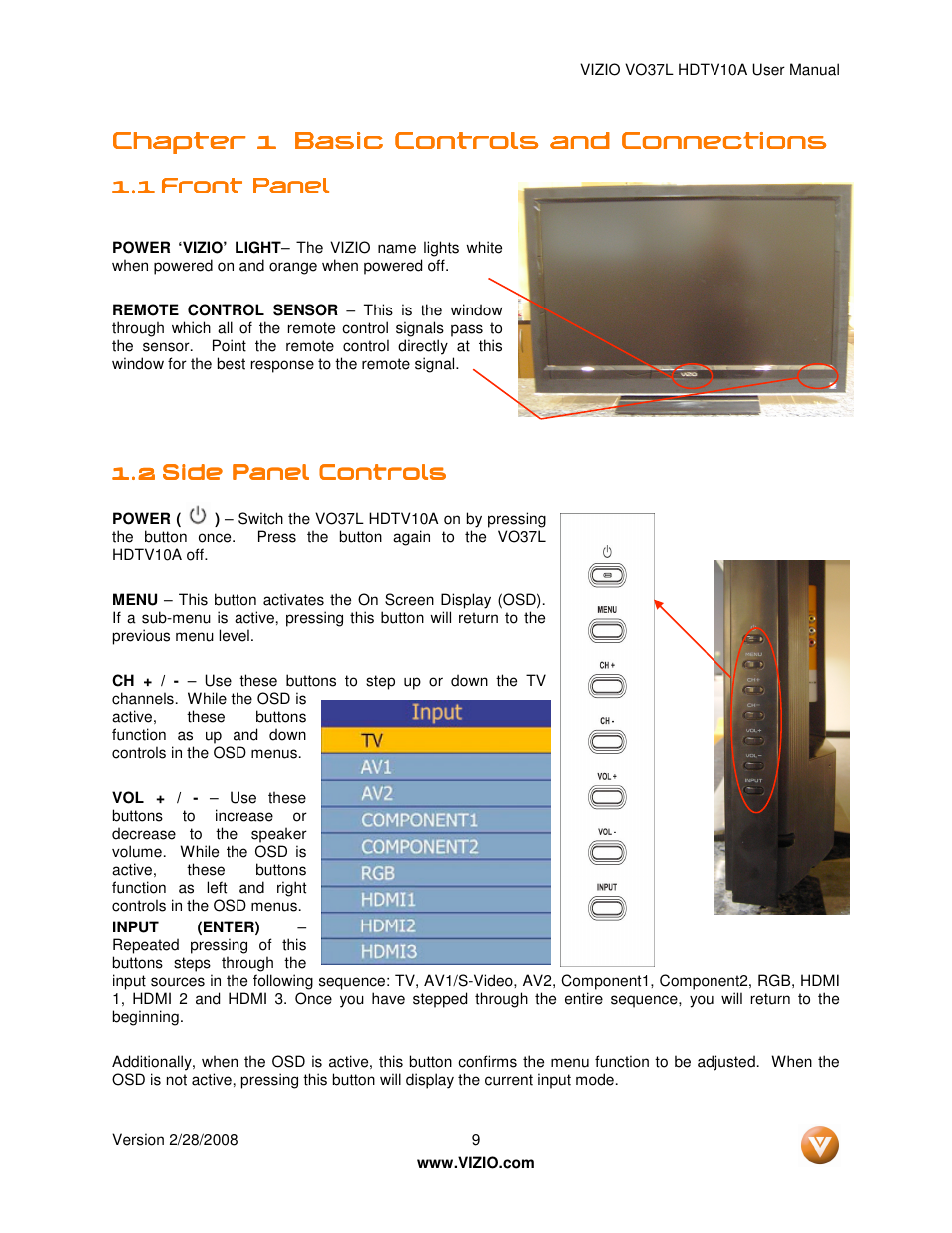 Chapter 1 | Vizio VO37L User Manual | Page 9 / 76