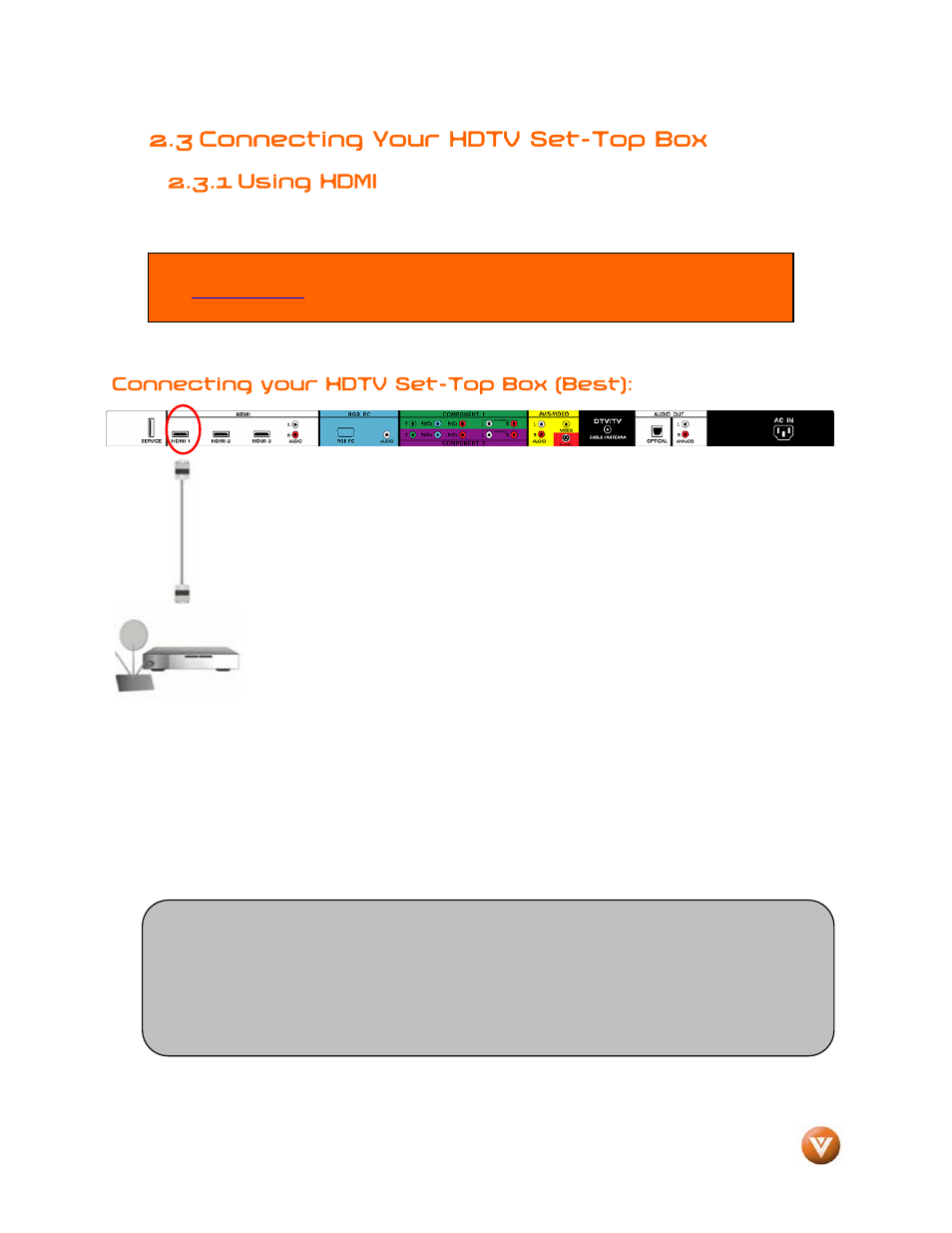 3 connecting your hdtv set-top box, 1 using hdmi | Vizio VW46L User Manual | Page 15 / 70