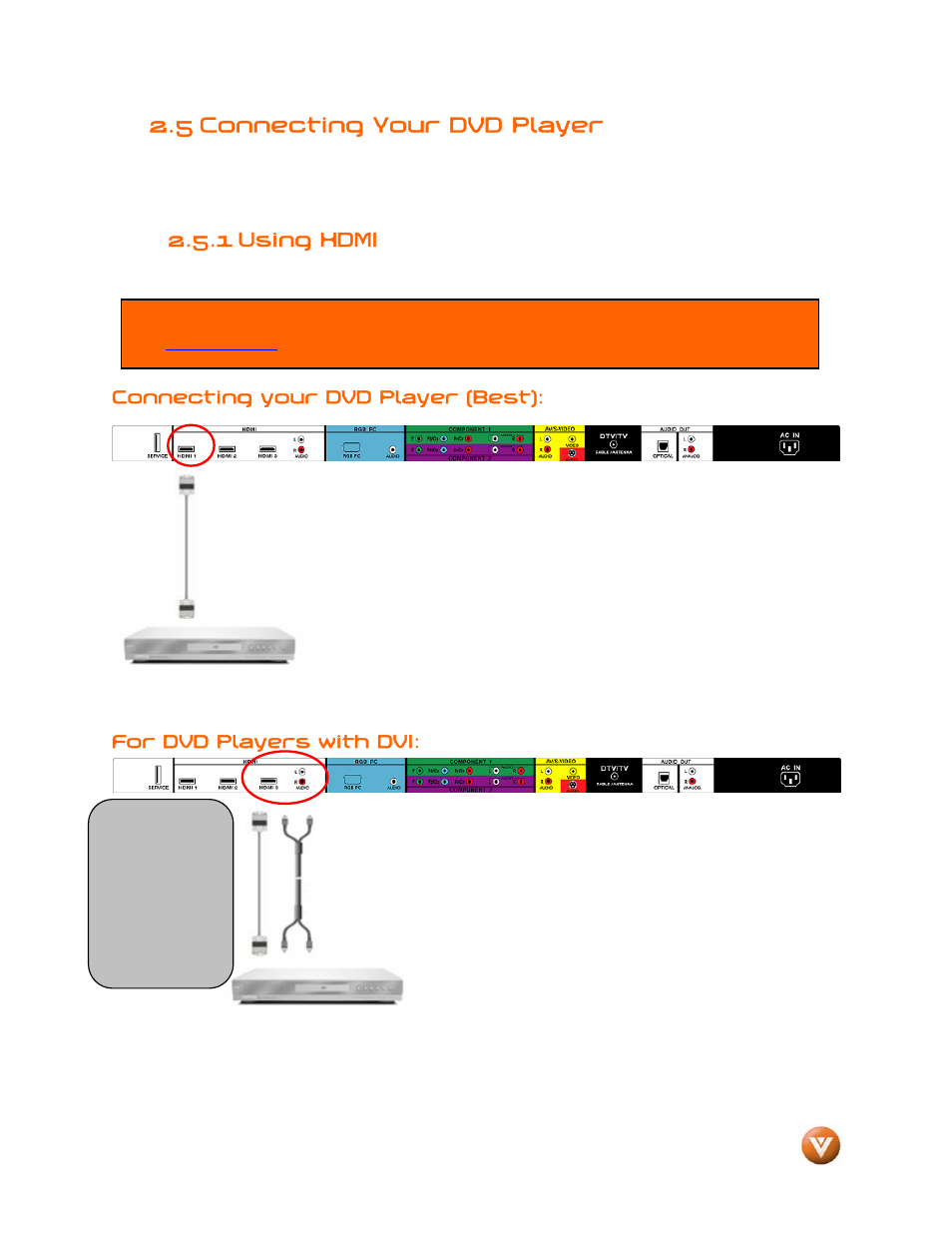 5 connecting your dvd player, 1 using hdmi | Vizio VW46L User Manual | Page 19 / 70