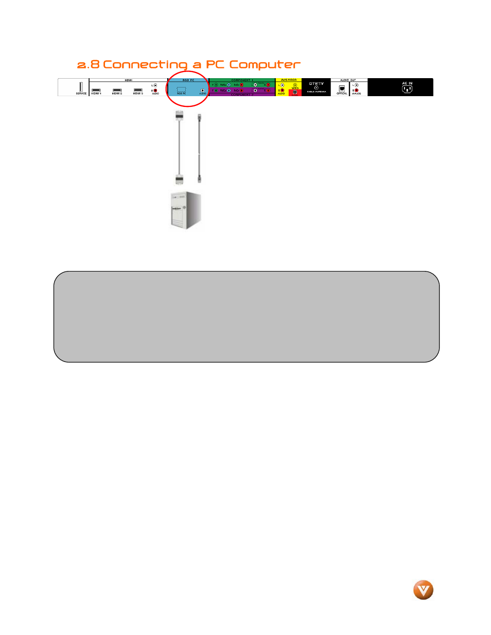 Connecting a pc computer, 8 connecting a pc computer | Vizio VW46L User Manual | Page 24 / 70
