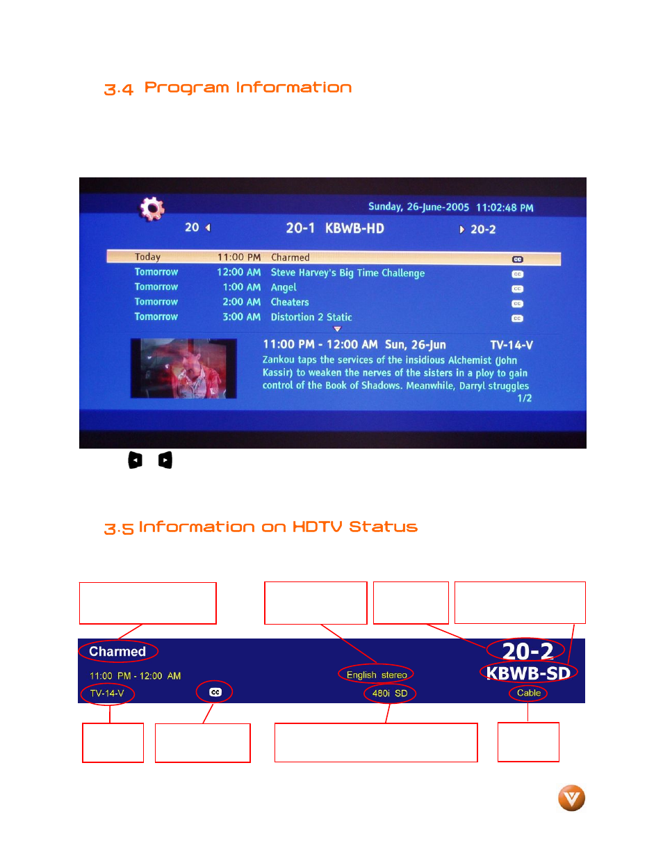 4 program information, 5 information on hdtv status | Vizio VW46L User Manual | Page 33 / 70