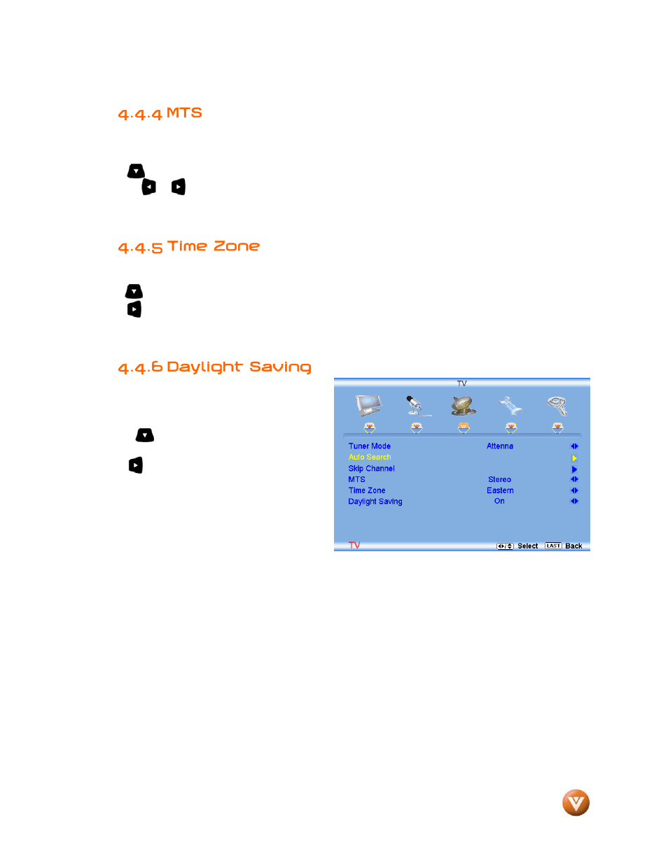 4 mts, 5 time zone, 6 daylight saving | Vizio VW46L User Manual | Page 45 / 70