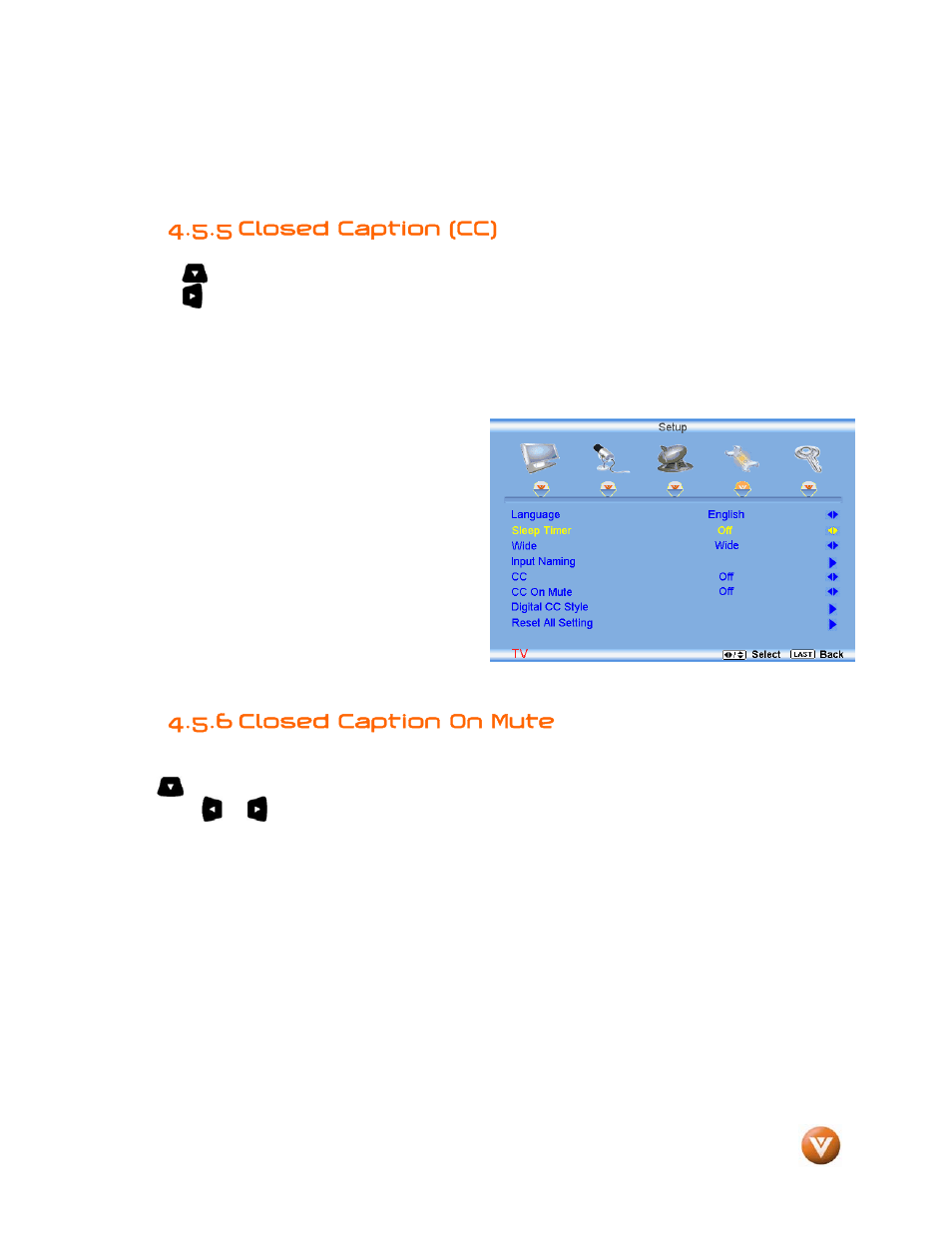 5 closed caption (cc), 6 closed caption on mute | Vizio VW46L User Manual | Page 48 / 70