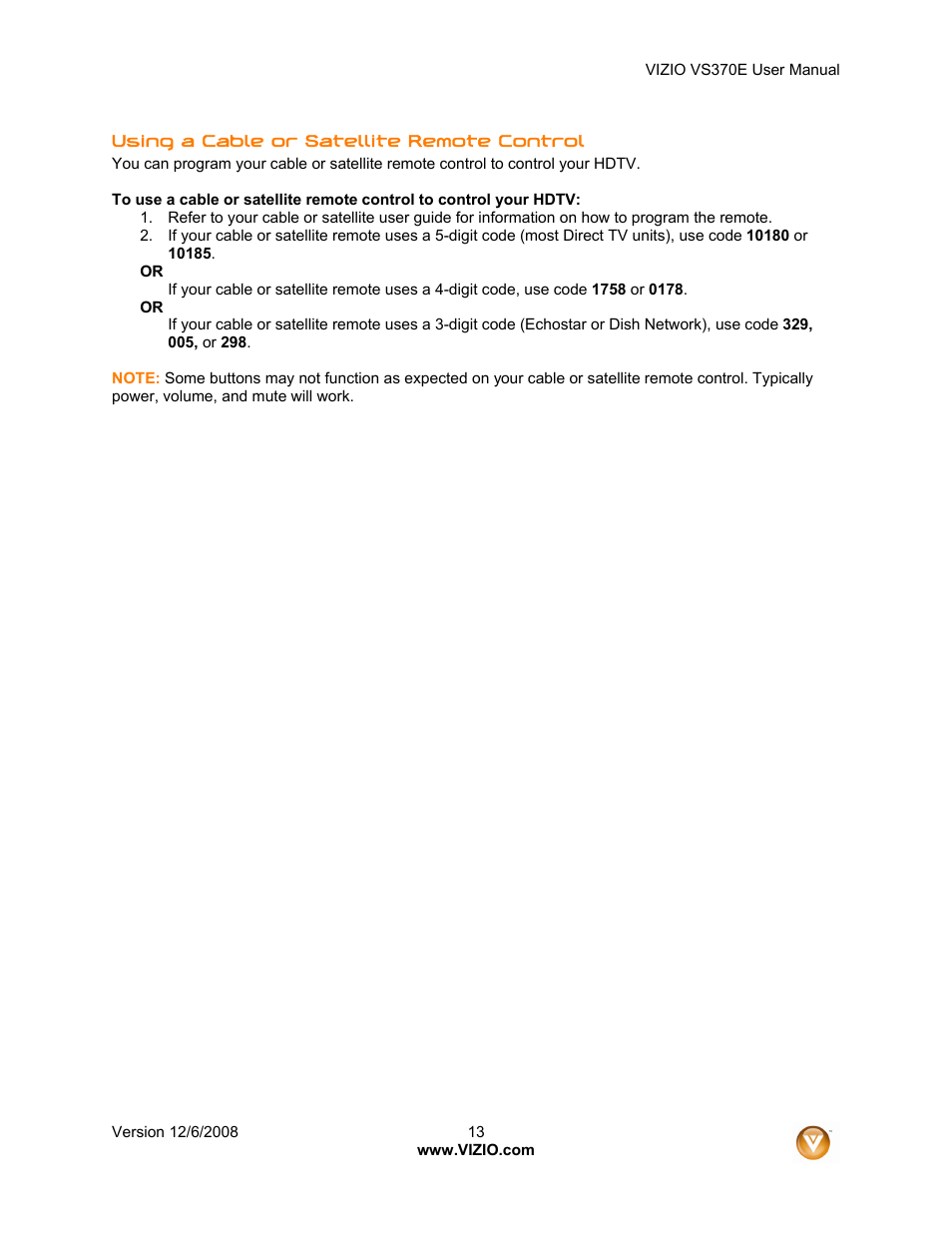 Vizio VS370E User Manual | Page 13 / 43