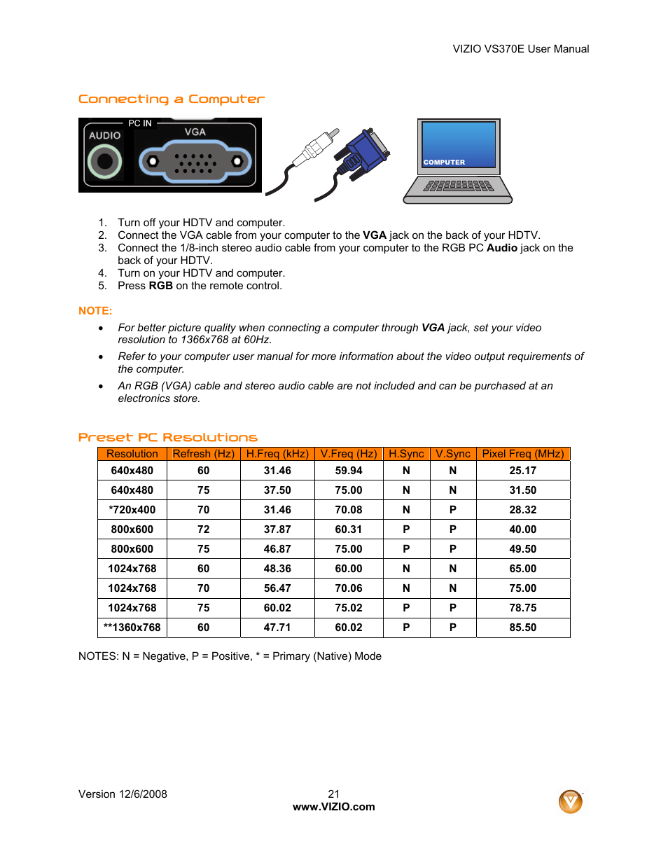 Vizio VS370E User Manual | Page 21 / 43