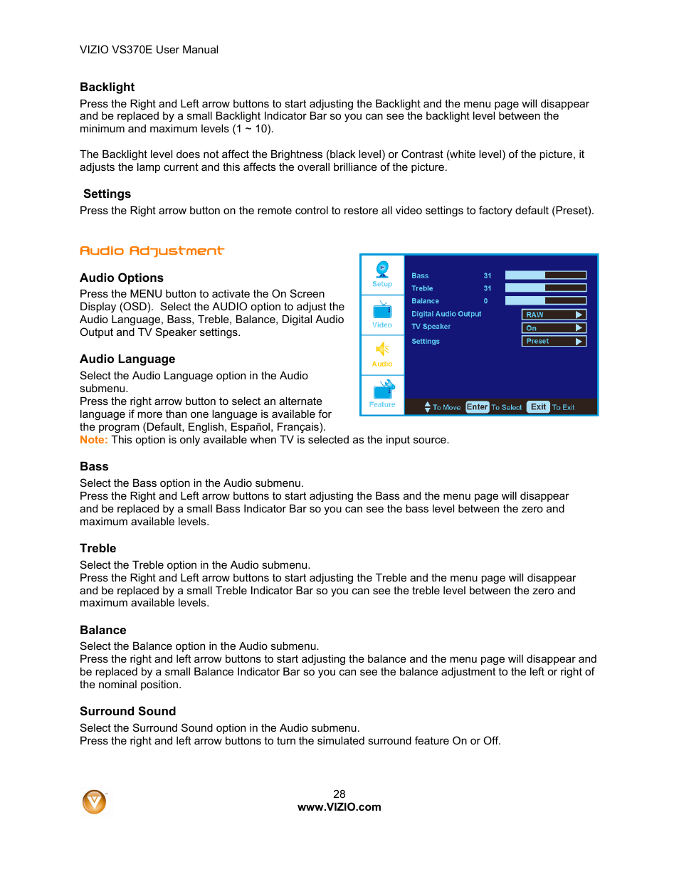 Vizio VS370E User Manual | Page 28 / 43