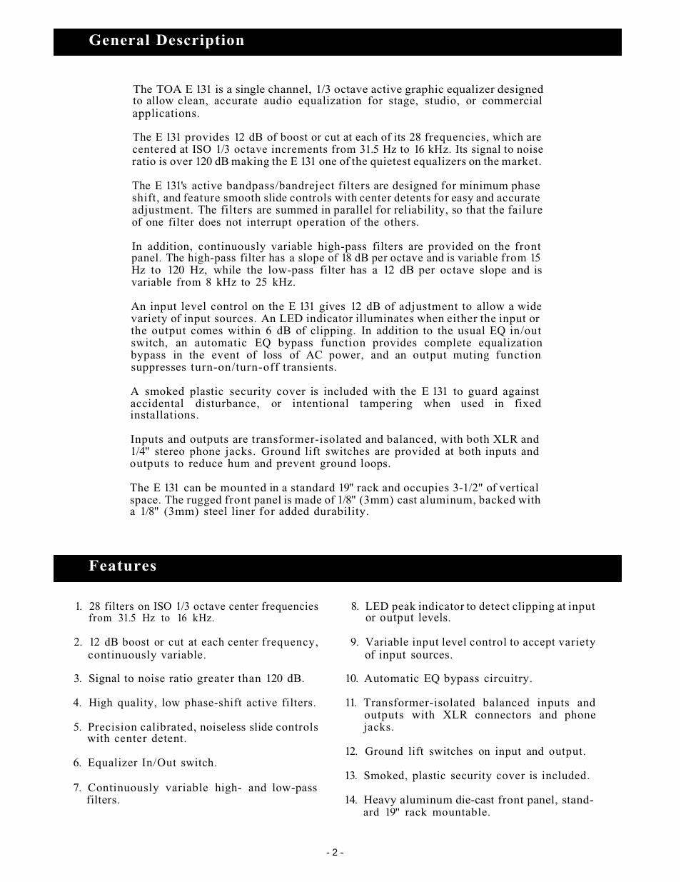 General description features | Vizio E 131 User Manual | Page 3 / 12