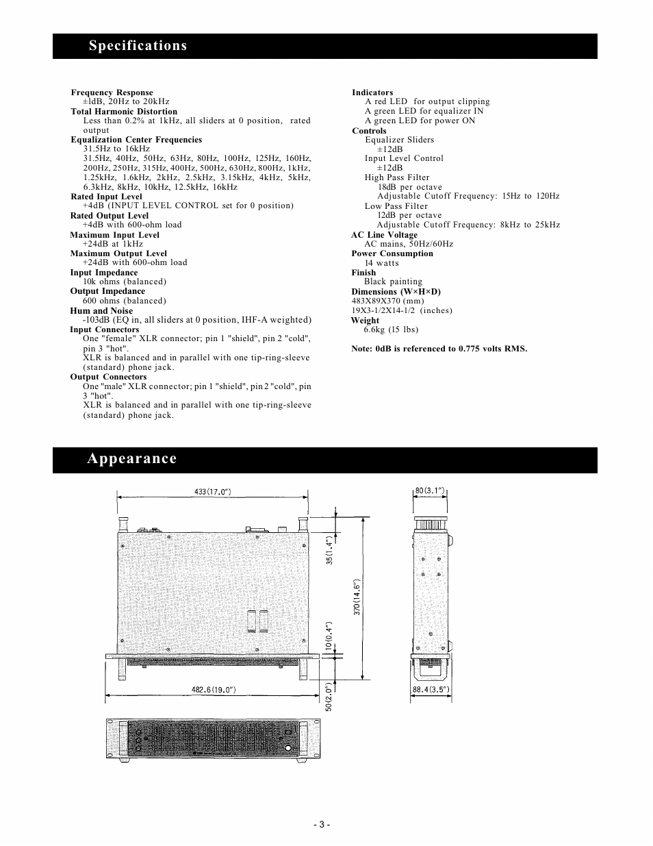 Appearance, Specifications | Vizio E 131 User Manual | Page 4 / 12