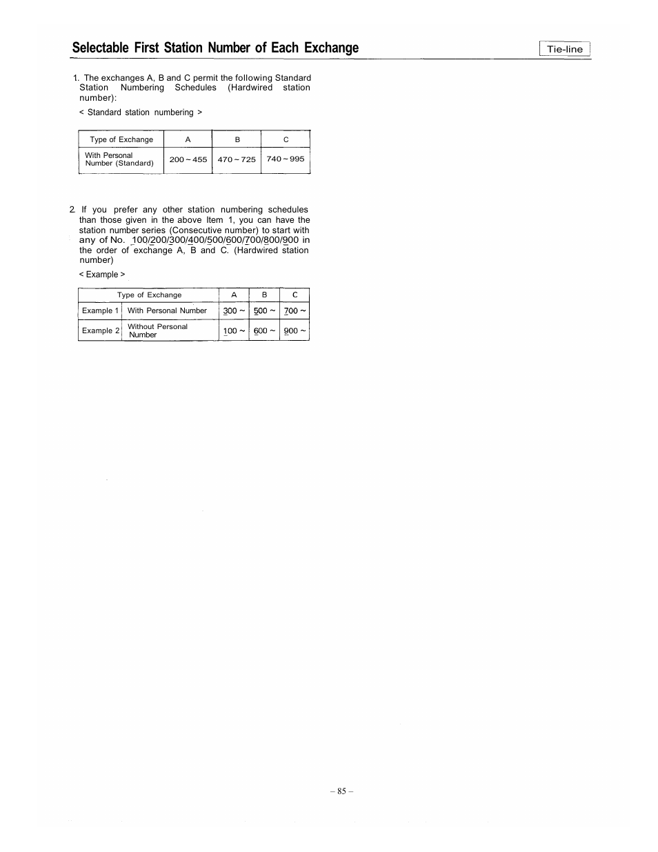 Selectable first station number of each exchange | Vizio EXES-6000 CP-64 User Manual | Page 89 / 102