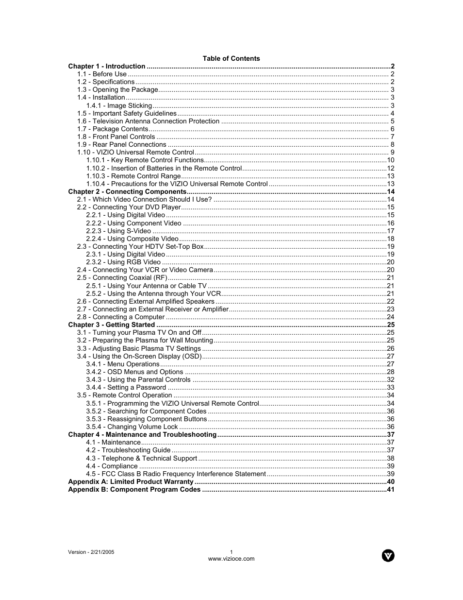 Vizio P42 User Manual | Page 2 / 46