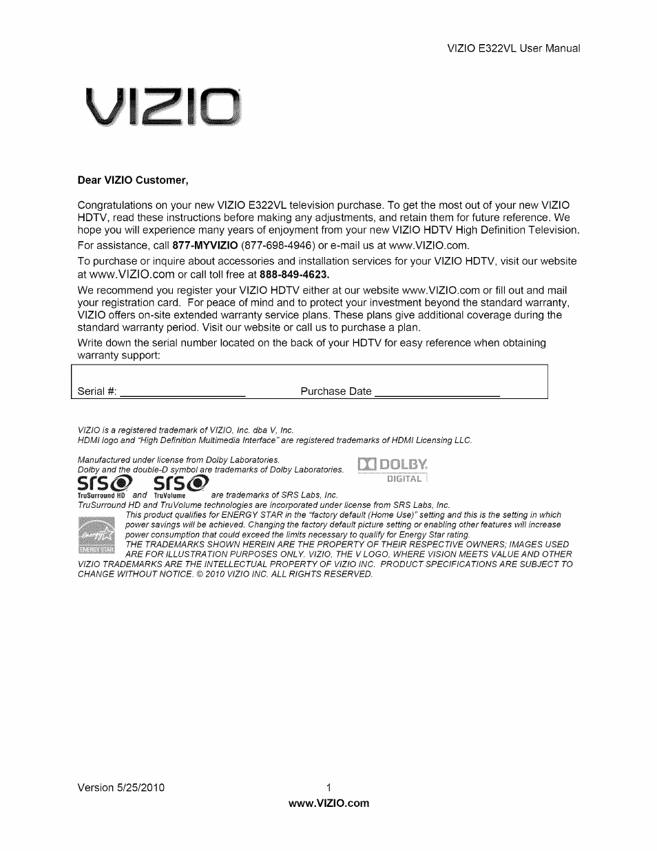 Vizio E322VL User Manual | 52 pages