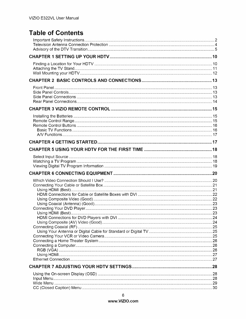 Vizio E322VL User Manual | Page 6 / 52