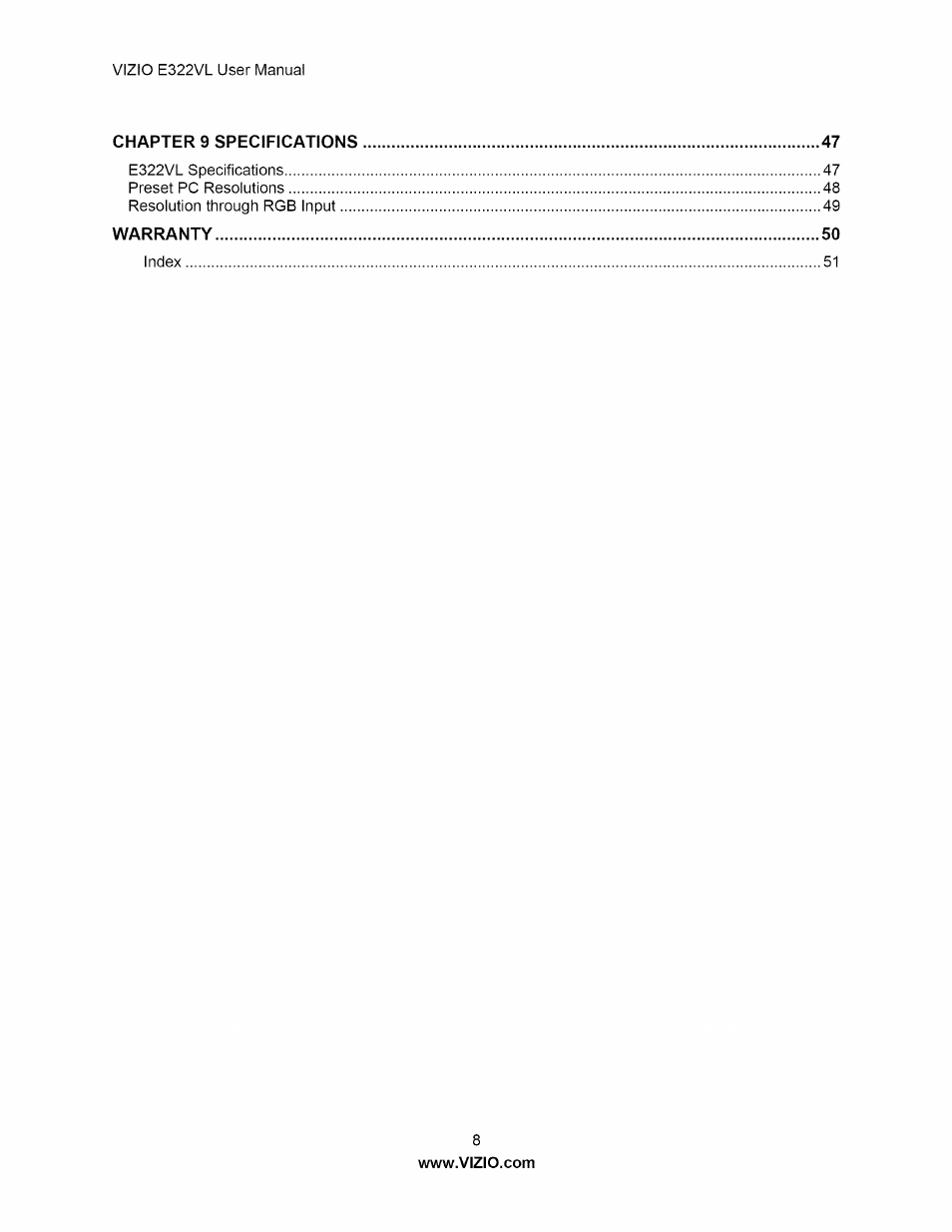 Vizio E322VL User Manual | Page 8 / 52