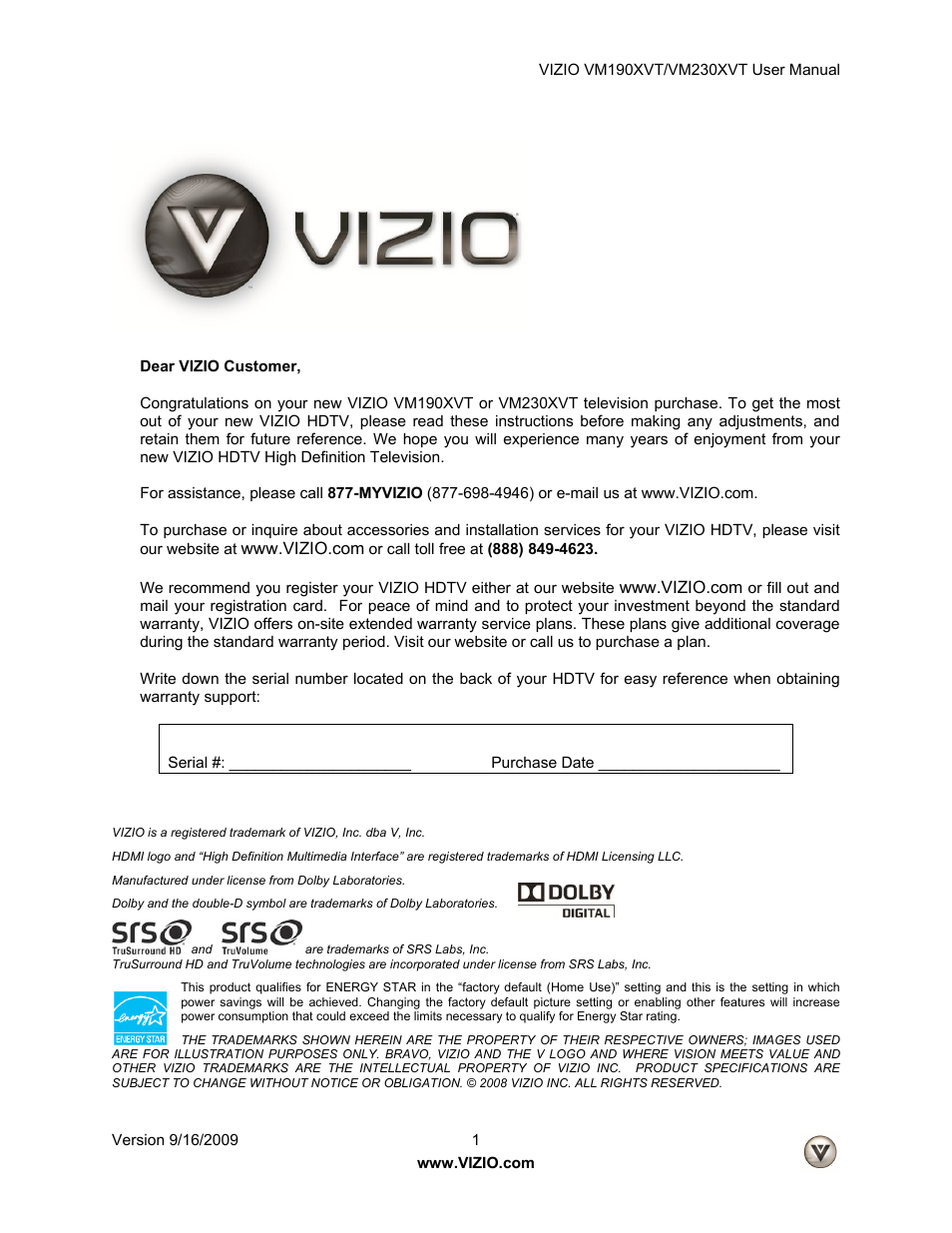 Vizio VM190XVT User Manual | 51 pages