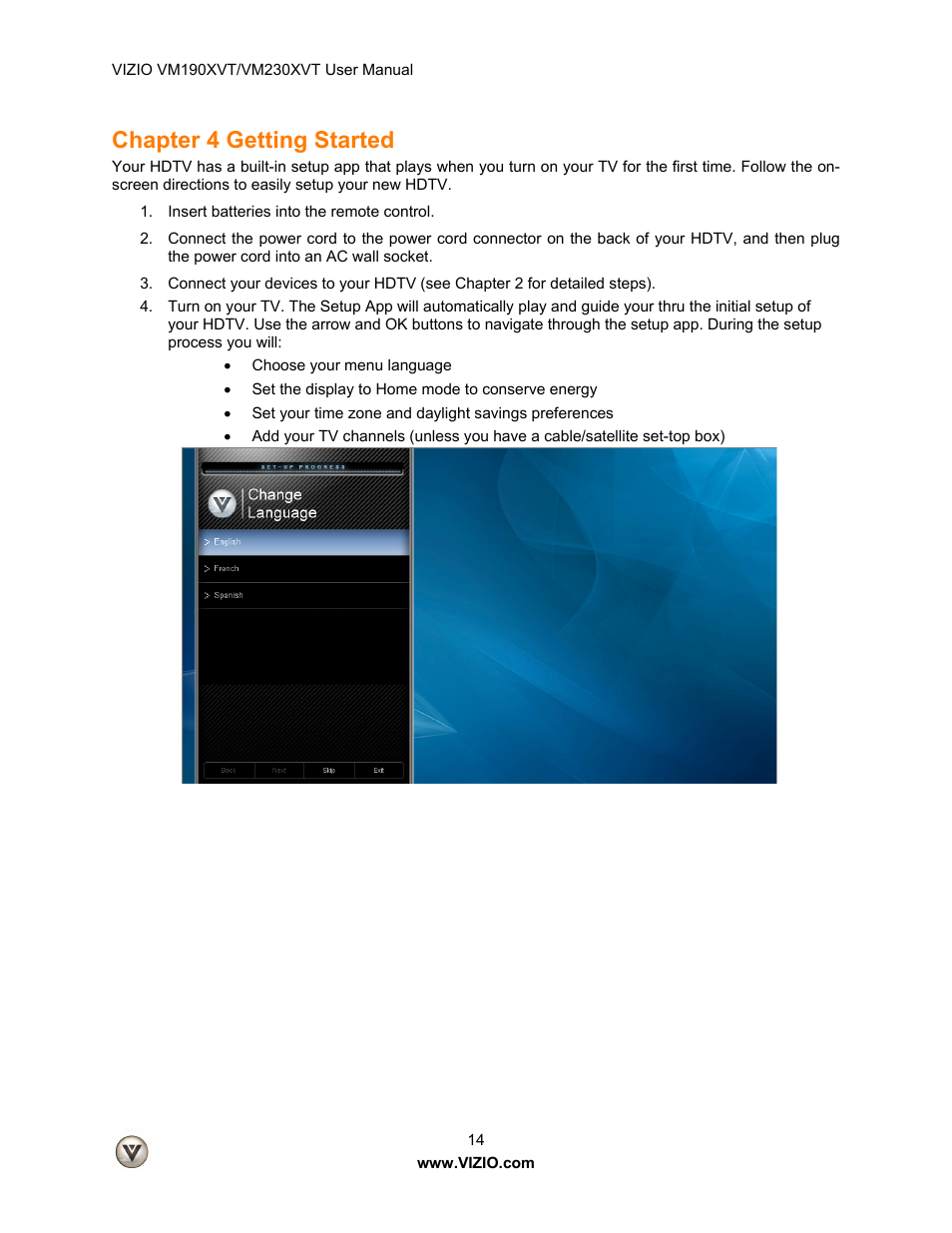 Chapter 4 getting started | Vizio VM190XVT User Manual | Page 14 / 51
