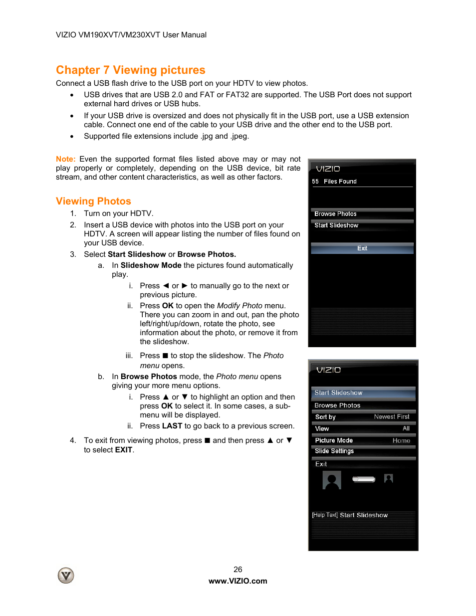 Chapter 7 viewing pictures, Viewing photos | Vizio VM190XVT User Manual | Page 26 / 51